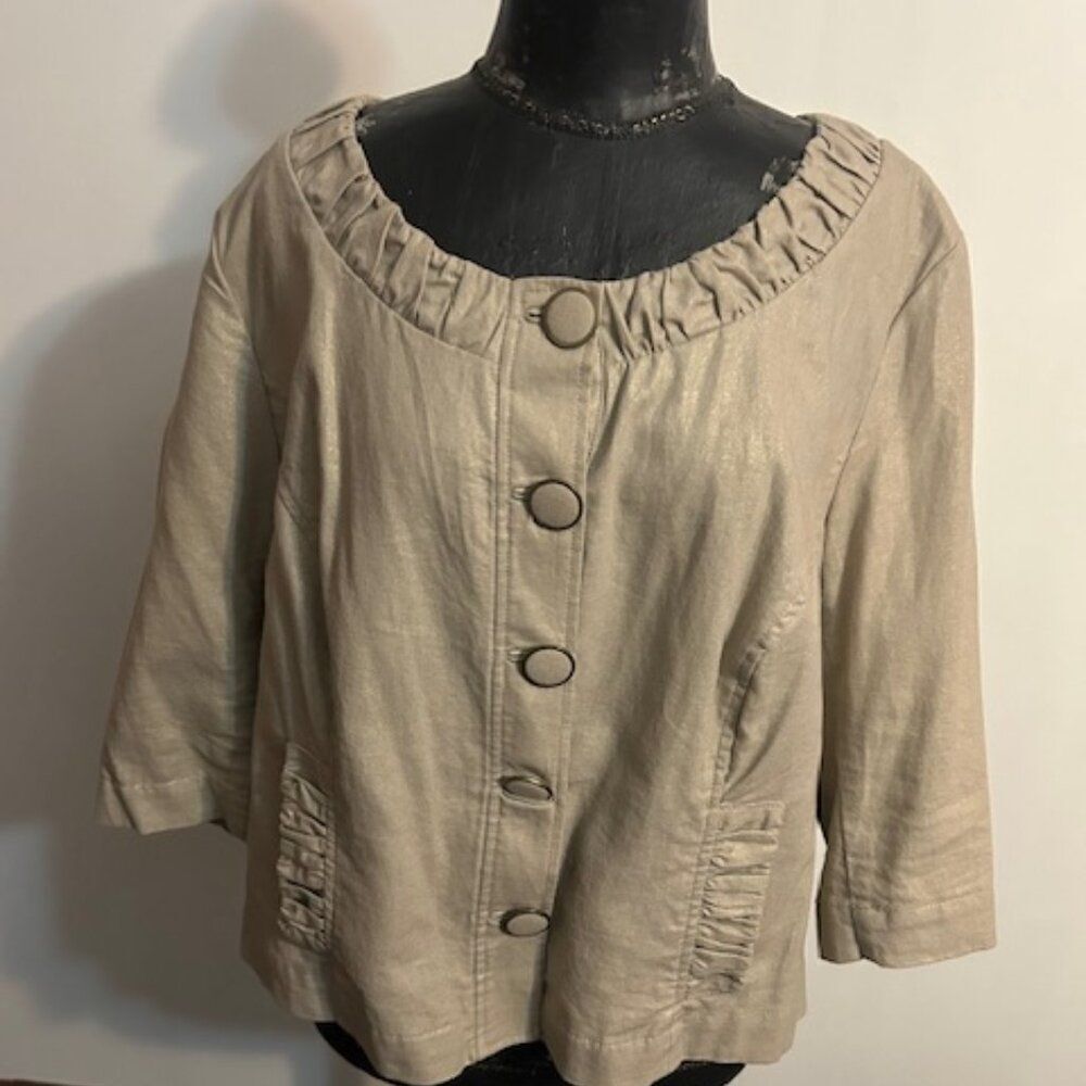 Mossimo Tan Metallic Linen blend front button 3/4 sleeves blazer, size 22W
